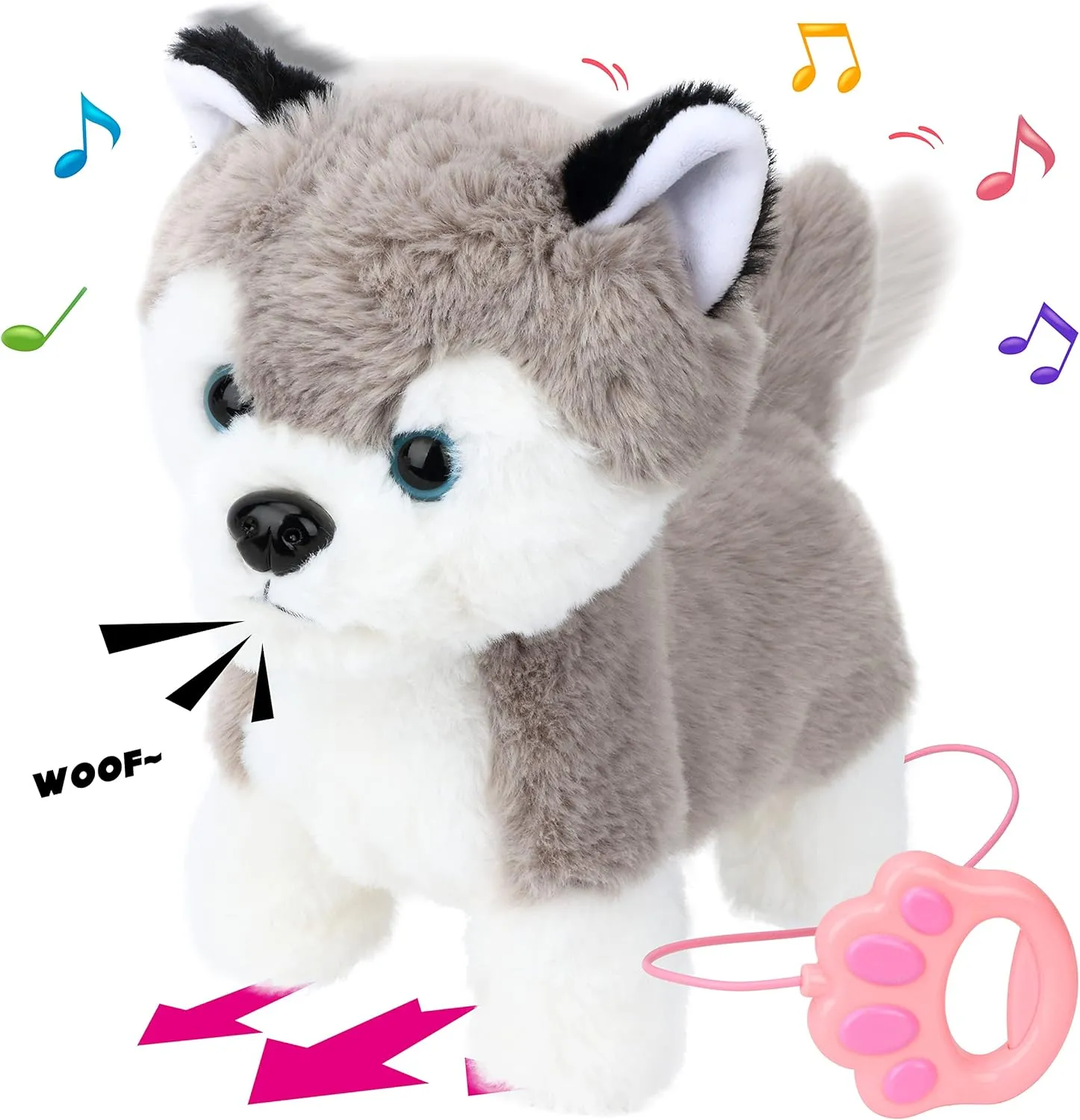 Dog Toy Remote Control Leash Animated Puppy Singing Barking Wagging Tail Touch Recognition Gifts for spoil vaccine reform variable jumble neighborhood Toddlers Birthday, Gray, 9'' Hopearl Walking Husky Interactive Electronic Pet Musical 