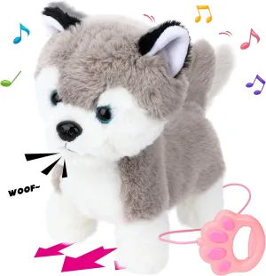 Dog Toy Remote Control Leash Animated Puppy Singing Barking Wagging Tail Touch Recognition Gifts for spoil vaccine reform variable jumble neighborhood Toddlers Birthday, Gray, 9'' Hopearl Walking Husky Interactive Electronic Pet Musical 