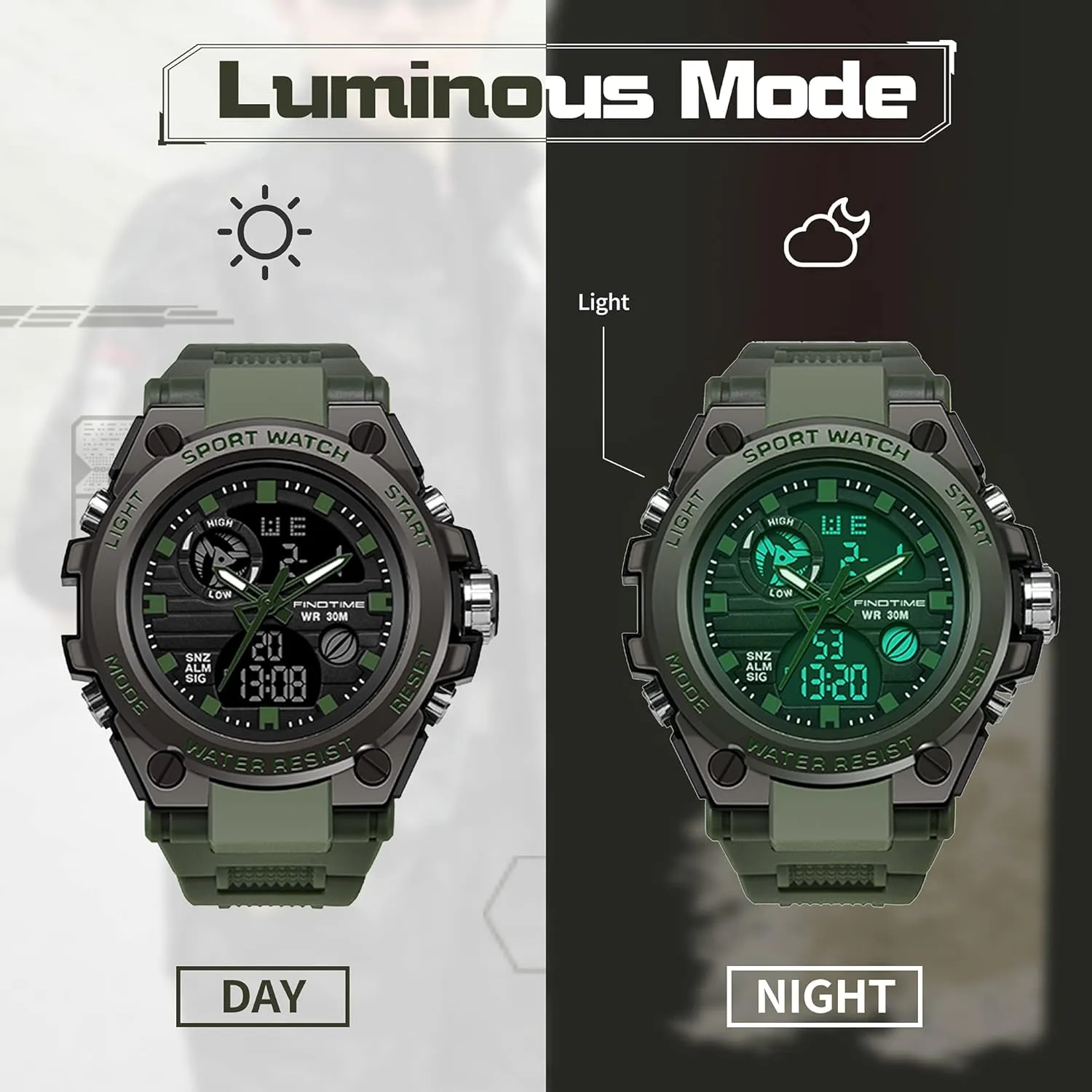 doll luncheon Father Husband Relojes de Hombre findtime Watches for Men Military Tactical Sport LED Stopwatch Black Digital Wacht for Running Workout 