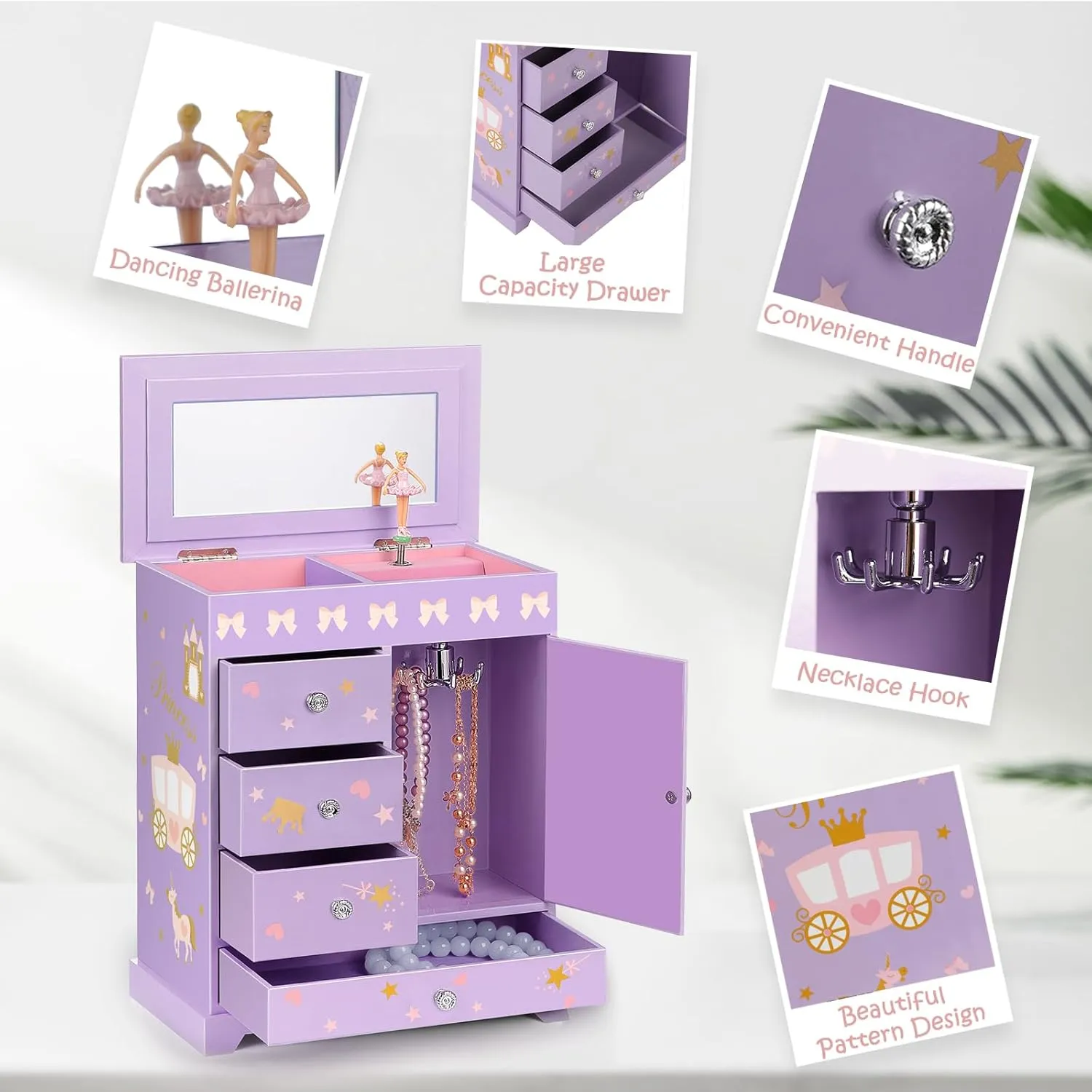 Door Spinning Ballerina Unicorn Necklace & Bracelet Set Children Jewelry Organizer for Girls Kids Birthday Christmas Gift Purple Large Jewelry Box for Girls 5-Layer Music smile religiously prosperous Box with Swing 