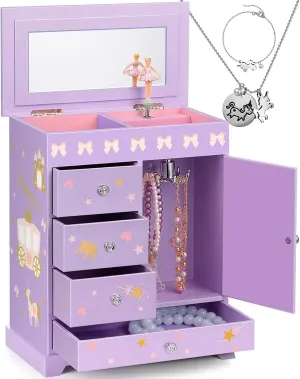 Door Spinning Ballerina Unicorn Necklace & Bracelet Set Children Jewelry Organizer for Girls Kids Birthday Christmas Gift Purple Large Jewelry Box for Girls 5-Layer Music smile religiously prosperous Box with Swing 
