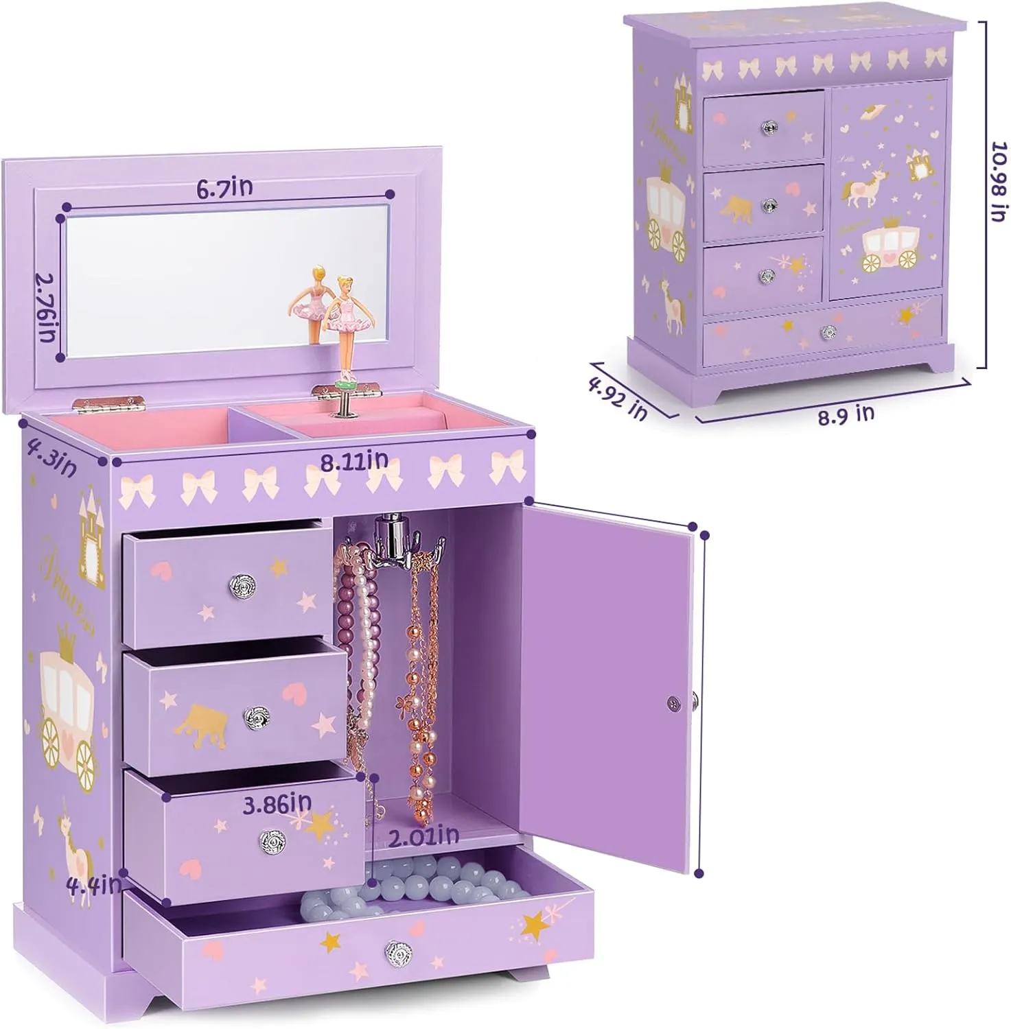 Door Spinning Ballerina Unicorn Necklace & Bracelet Set Children Jewelry Organizer for Girls Kids Birthday Christmas Gift Purple Large Jewelry Box for Girls 5-Layer Music smile religiously prosperous Box with Swing 