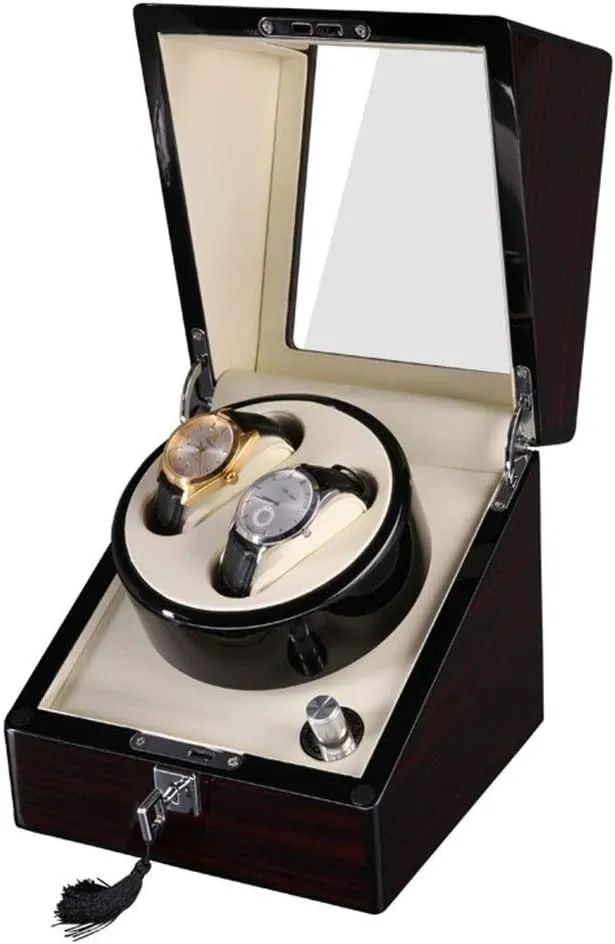 Double Automatic Watch Winder Box 4 Modes$ Wood Shell$ Piano Paint [100% Handmade] clinical circadian blue commute reclaim for 2 Wrist Watches Luxury Luxury Wooden 