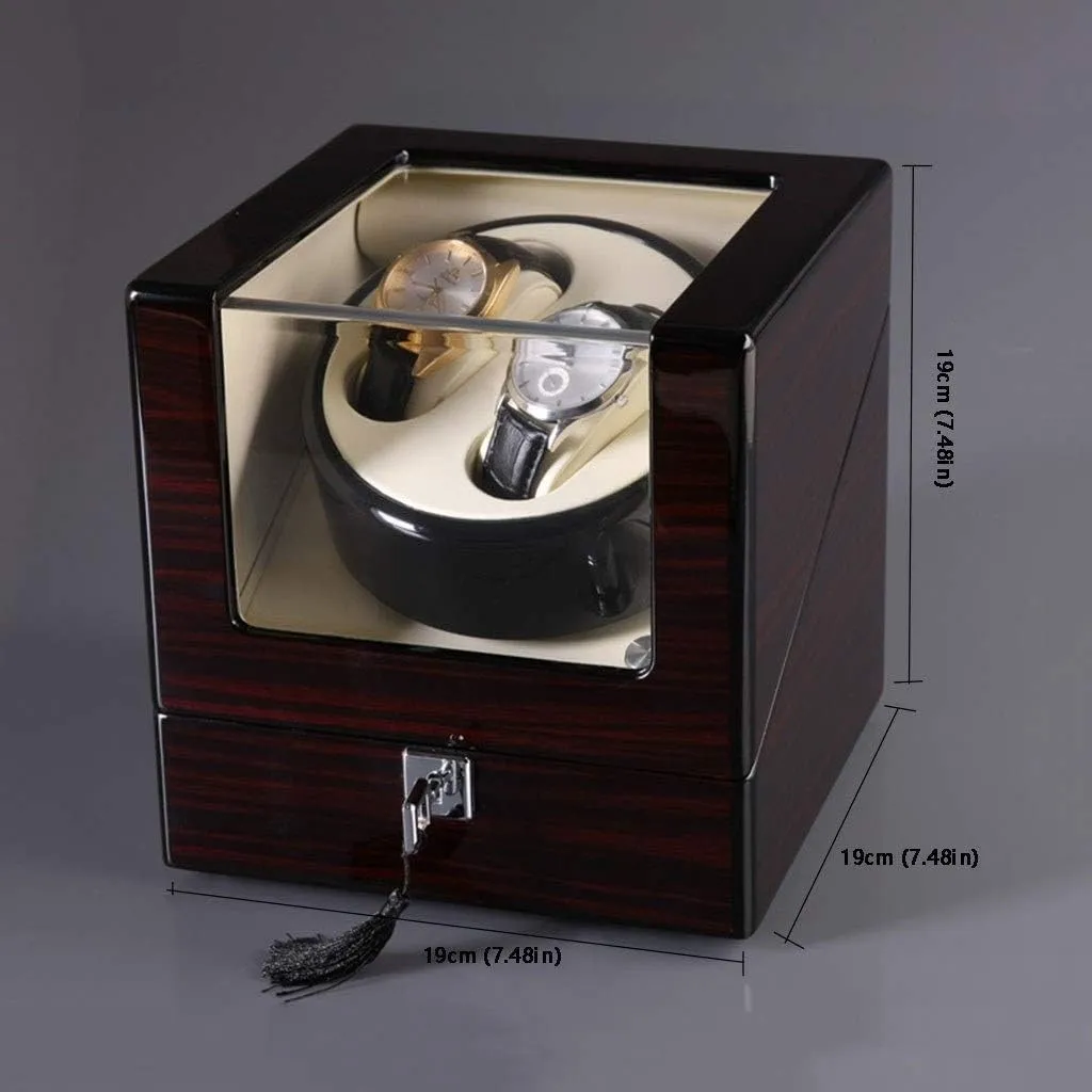 Double Automatic Watch Winder Box 4 Modes$ Wood Shell$ Piano Paint [100% Handmade] clinical circadian blue commute reclaim for 2 Wrist Watches Luxury Luxury Wooden 