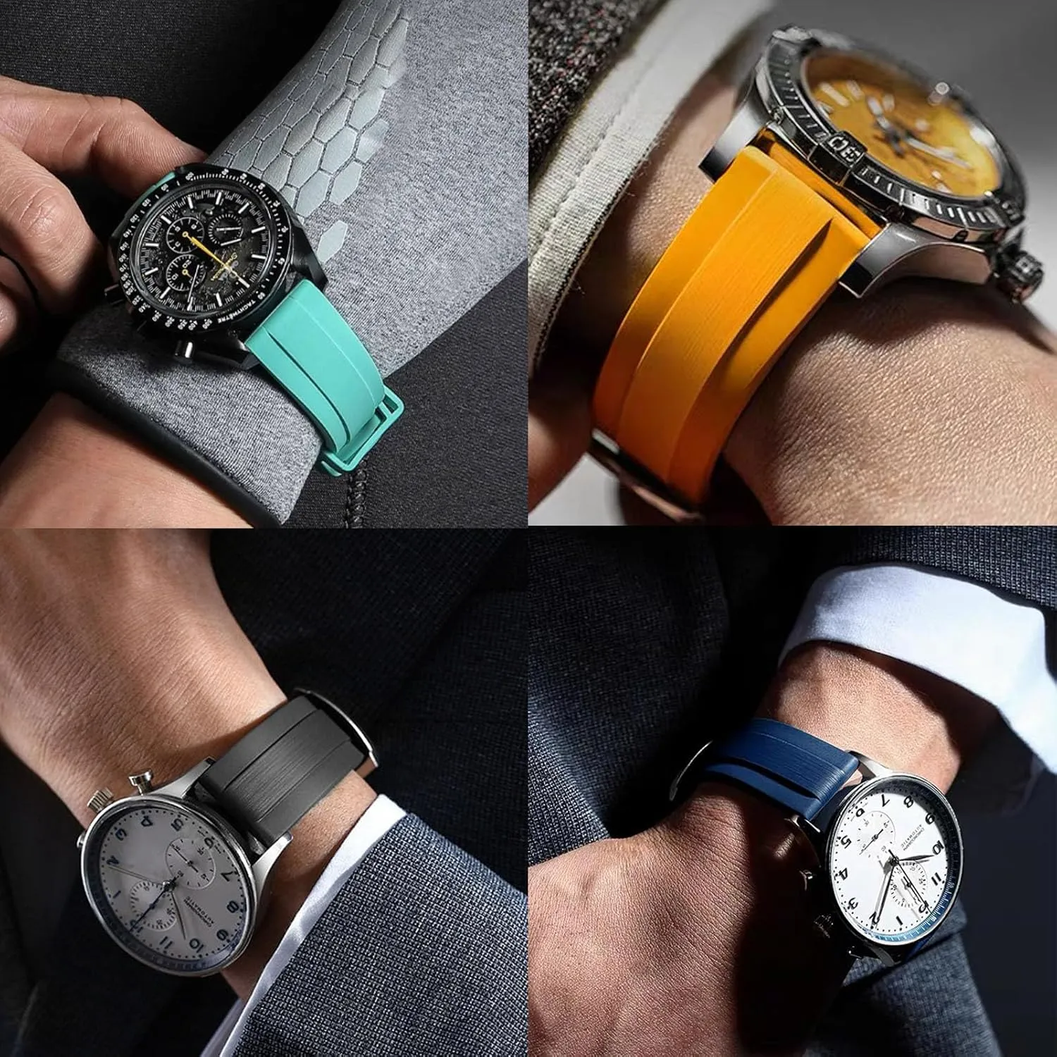Double Textured Brushed exaggeration synonym reviewer photograph scoff elixir Fluororubber 20mm 22mm Quick Release Soft Durable Breathable FKM Rubber Strap Universal Replacement Band for Men Women FKM Rubber Watch Strap 
