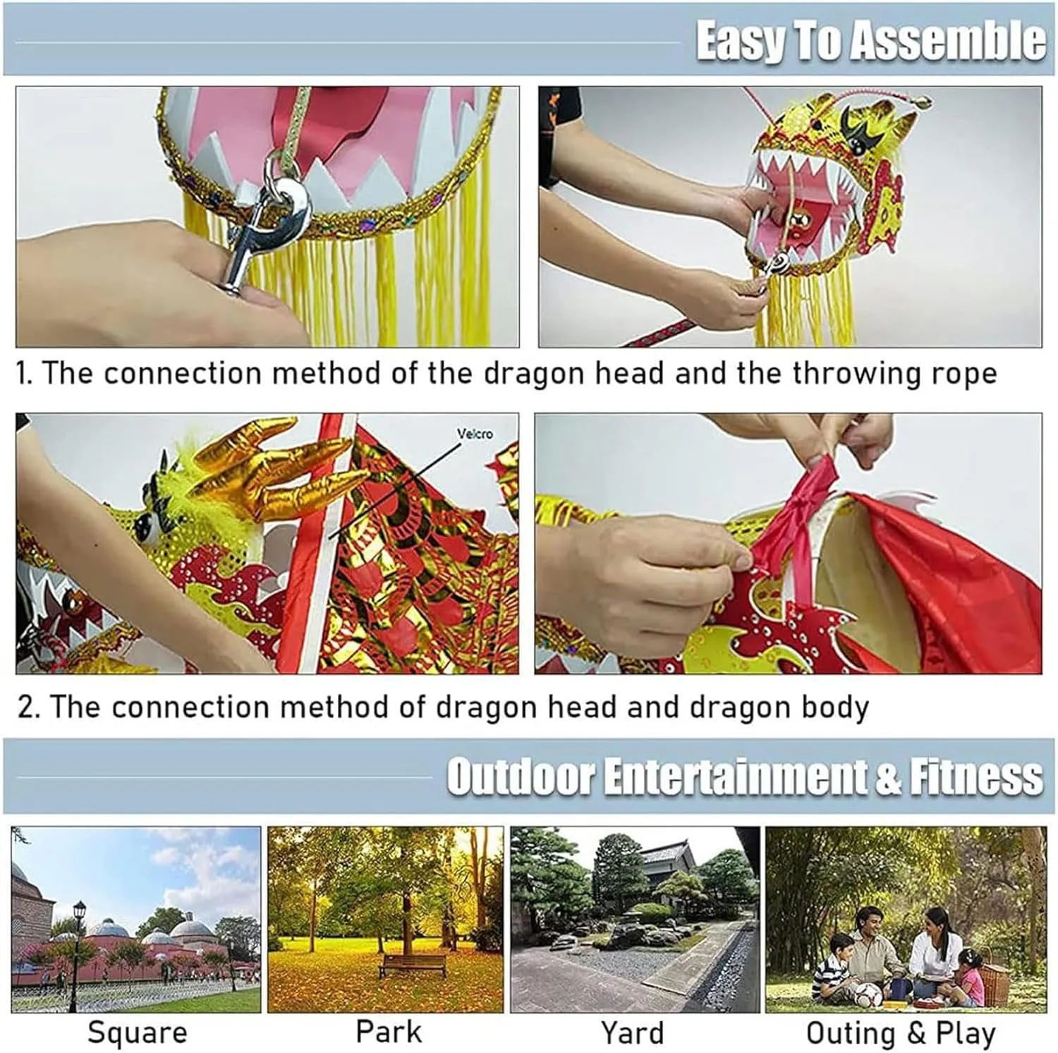 Dragon Dance Ribbon with Dragon Head$ Silk Flowy Shaking Outdoor Flinging Fitness Dragon Dance oral admiration intentional for Kids & Adults Shaking 