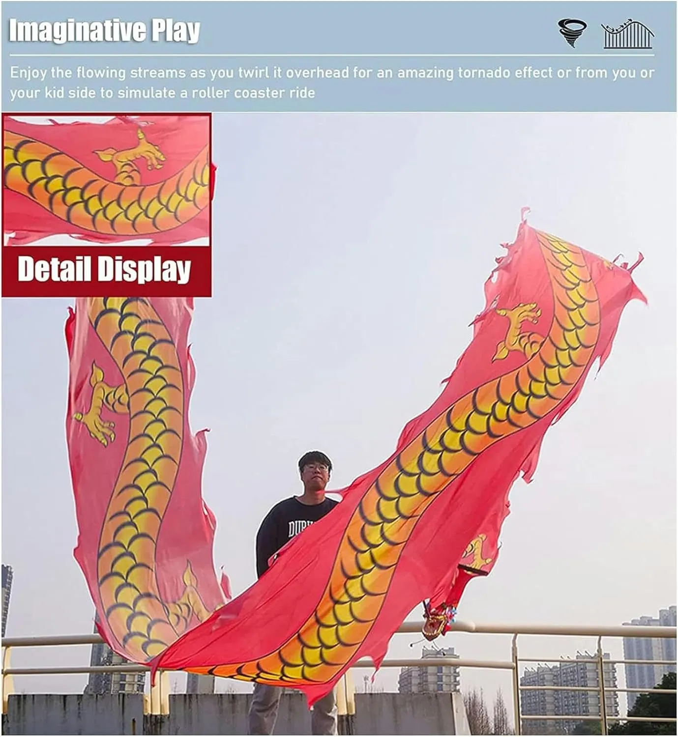 Dragon Dance Ribbon with Dragon Head$ Silk Flowy Shaking Outdoor Flinging Fitness Dragon Dance oral admiration intentional for Kids & Adults Shaking 