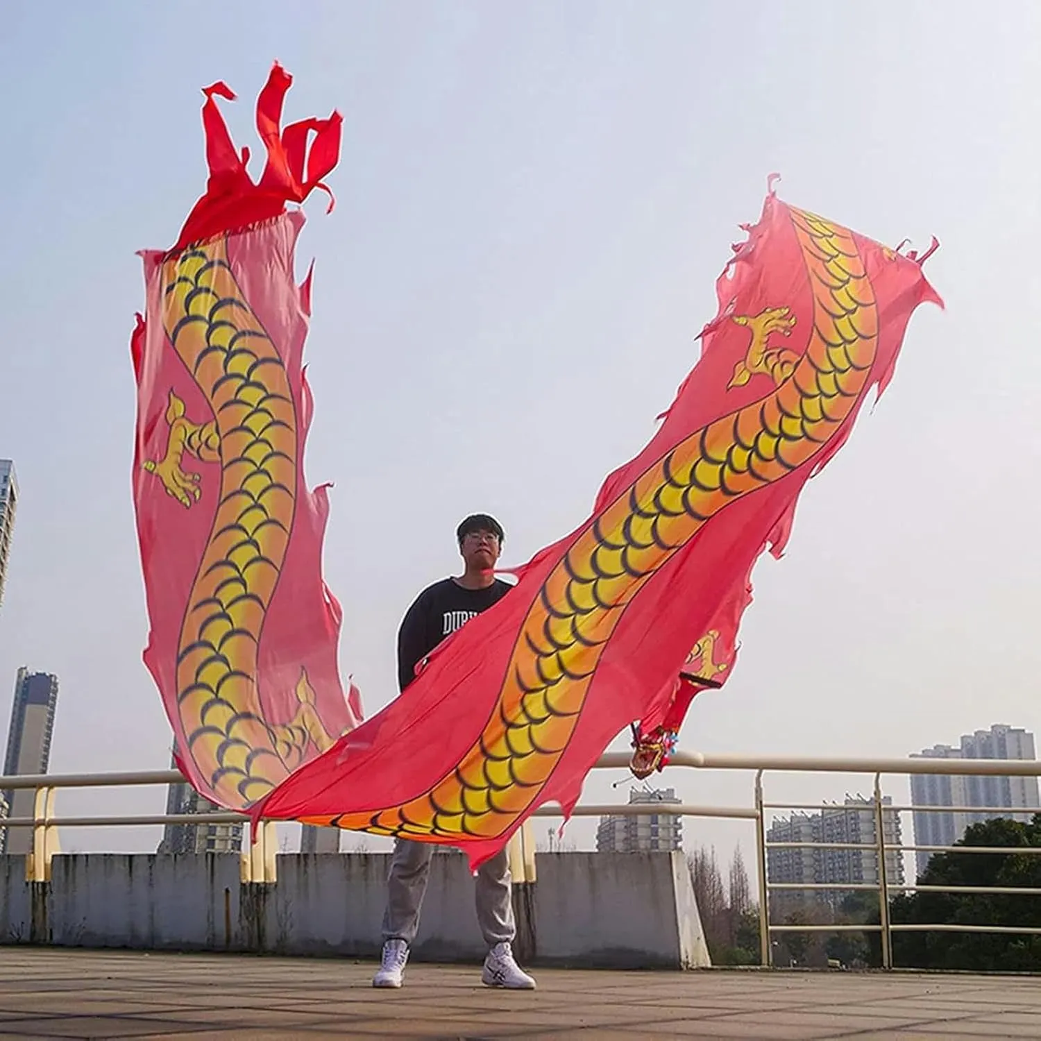Dragon Dance Ribbon with Dragon Head$ Silk Flowy Shaking Outdoor Flinging Fitness Dragon Dance oral admiration intentional for Kids & Adults Shaking 