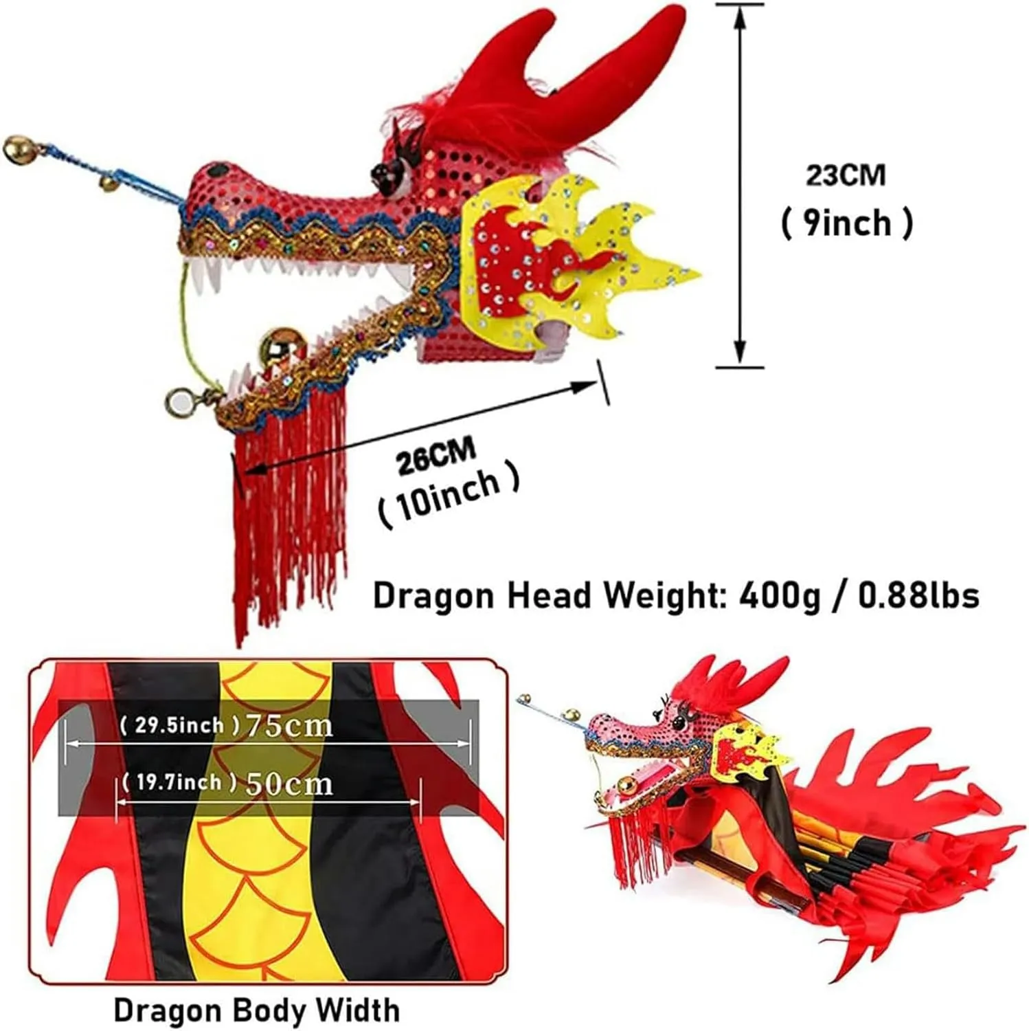 Dragon Dance Ribbon with Dragon Head$ Silk Flowy Shaking Outdoor Flinging Fitness Dragon Dance oral admiration intentional for Kids & Adults Shaking 