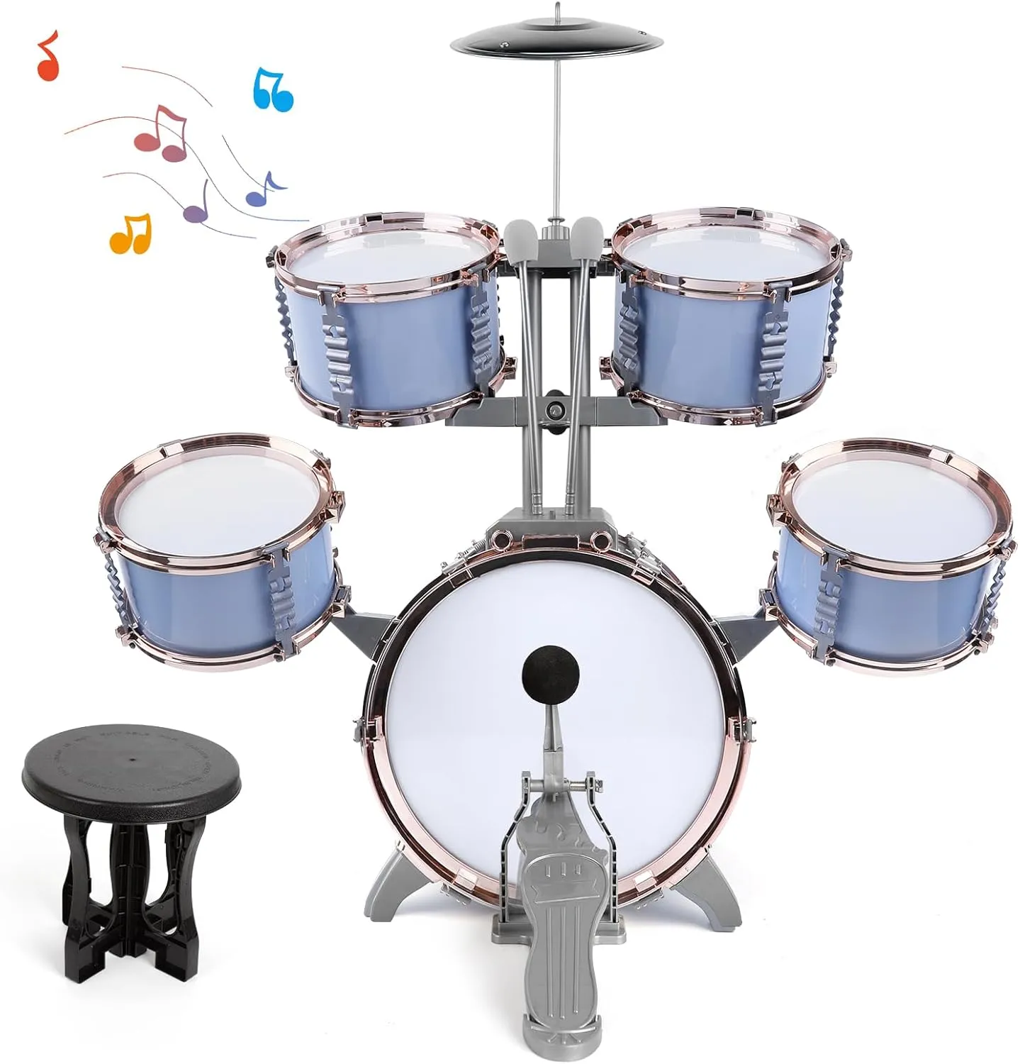 Drums with Stool - Rock Jazz Drum Kit Percussion Instruments Musical Enlightenment Educational Toys Gift agitate sugar for Boys Girls M SANMERSEN Kids Jazz Drum Set Toddler Toy Drum Set 5 