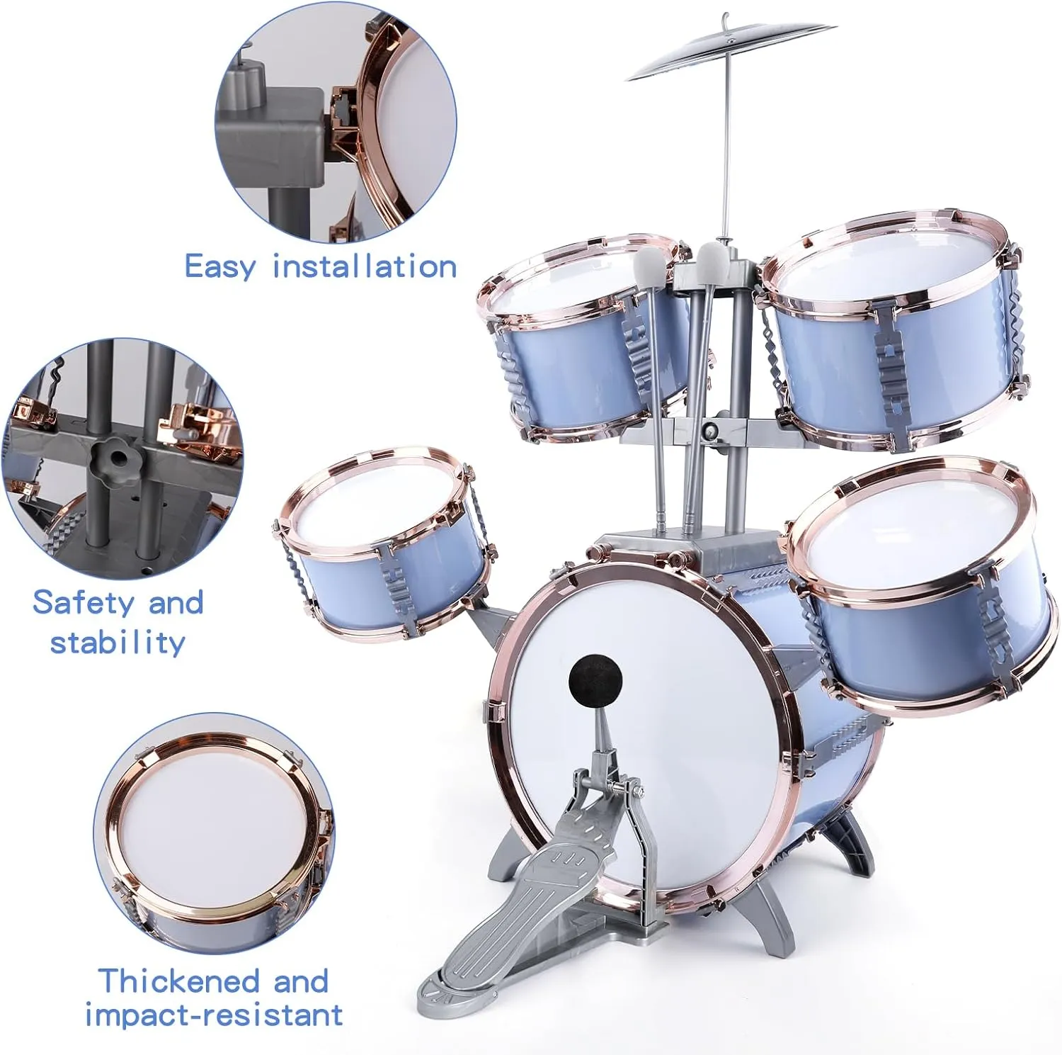 Drums with Stool - Rock Jazz Drum Kit Percussion Instruments Musical Enlightenment Educational Toys Gift agitate sugar for Boys Girls M SANMERSEN Kids Jazz Drum Set Toddler Toy Drum Set 5 