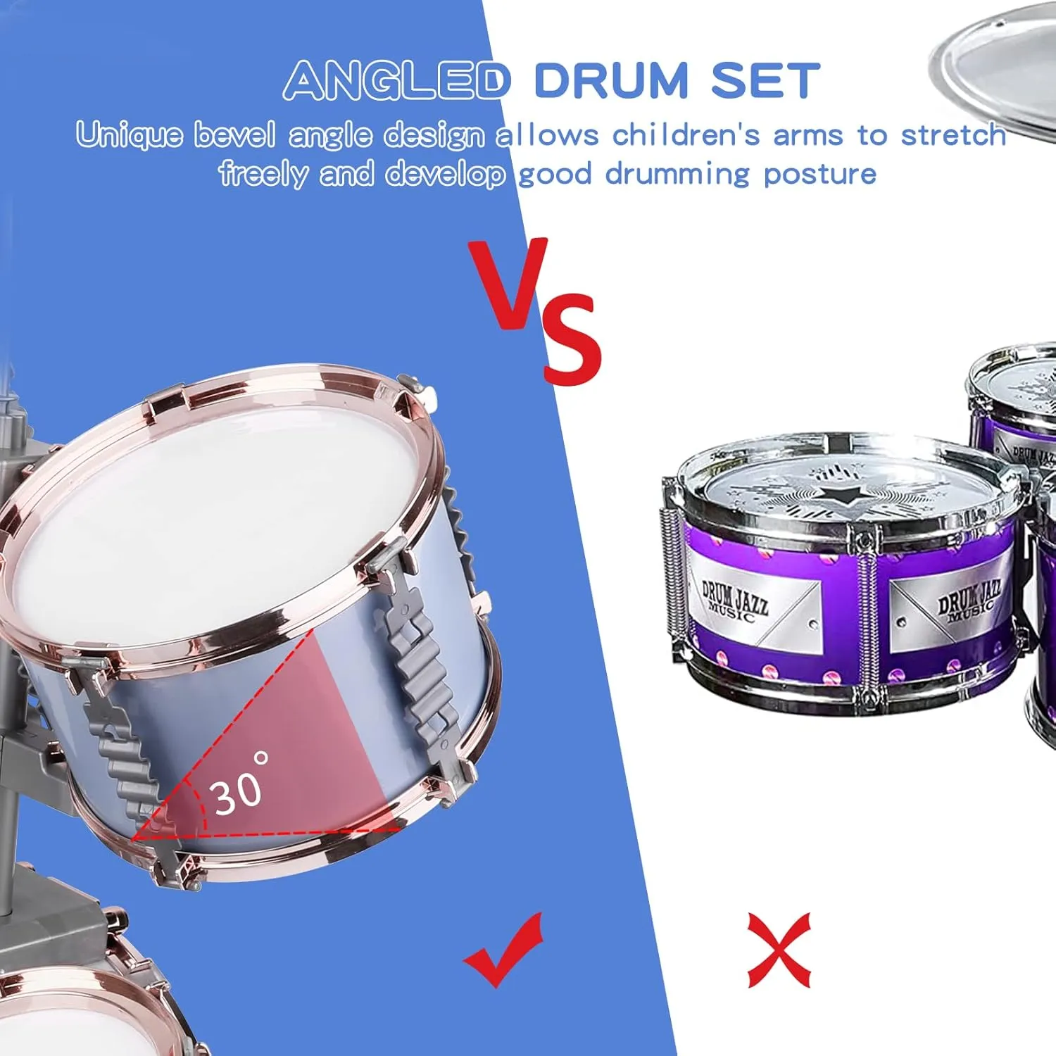 Drums with Stool - Rock Jazz Drum Kit Percussion Instruments Musical Enlightenment Educational Toys Gift agitate sugar for Boys Girls M SANMERSEN Kids Jazz Drum Set Toddler Toy Drum Set 5 