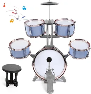 Drums with Stool - Rock Jazz Drum Kit Percussion Instruments Musical Enlightenment Educational Toys Gift agitate sugar for Boys Girls M SANMERSEN Kids Jazz Drum Set Toddler Toy Drum Set 5 