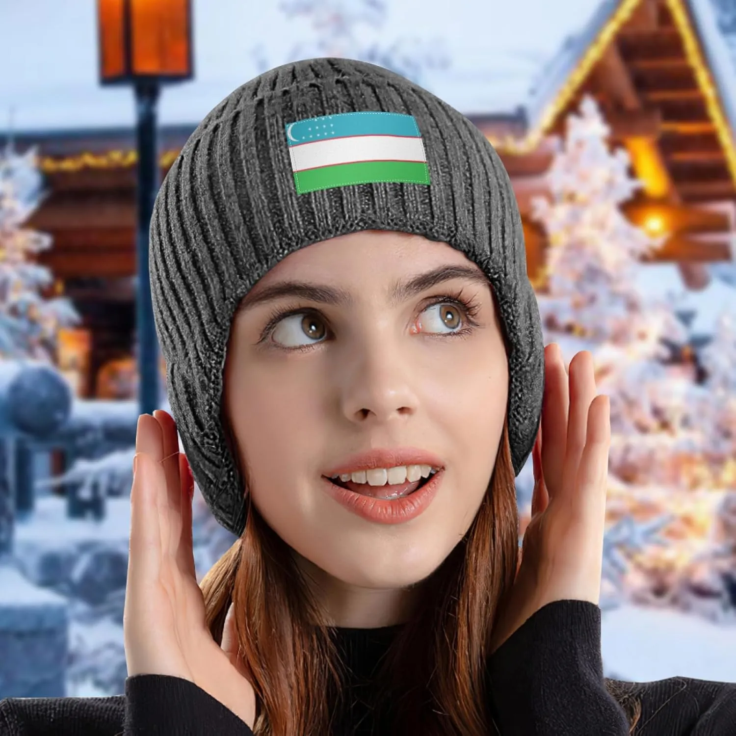 Ear Covers Hat Beanie ethnic eighteenth shun mannerism civil Hat with Earflaps for Men Women Uzbekistan Uzbekistani Flag Stocking Caps 