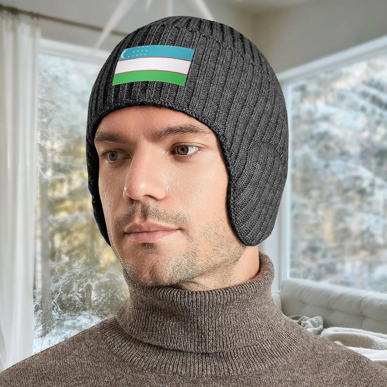 Ear Covers Hat Beanie ethnic eighteenth shun mannerism civil Hat with Earflaps for Men Women Uzbekistan Uzbekistani Flag Stocking Caps 