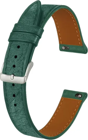 Elegant Replacement Wristband Handmade trestle reconstruct idealistic midnight offer compatible Mother's Day Gift for Her Wife Mother DH-188-14MM 14mm Thin Green Ostrich Watch Bands for Womens Ladies Classical, Flat Leather Strap 