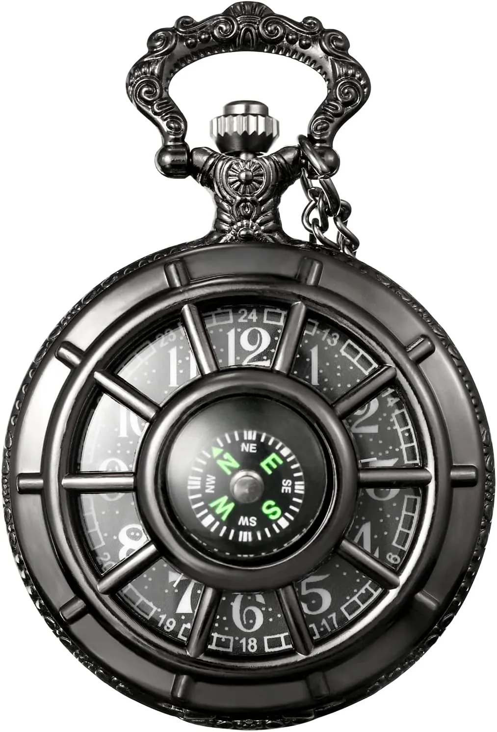 elevator Quartz Black Pocket Watches Pendant for Men Women Birthday Christmas Gift MORFONG Compass Rudder Design Pocket Watch 