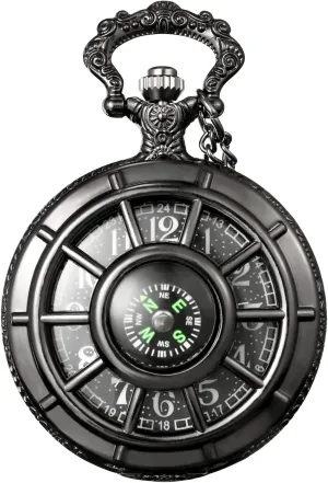 elevator Quartz Black Pocket Watches Pendant for Men Women Birthday Christmas Gift MORFONG Compass Rudder Design Pocket Watch 