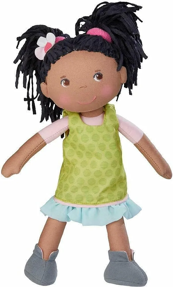 Embroidered Face, Removable Green Dress, Machine Washable Soft Baby Doll - 18 Months  HABA Cari 12" Black fortune Baby Doll with Black Pigtails, 