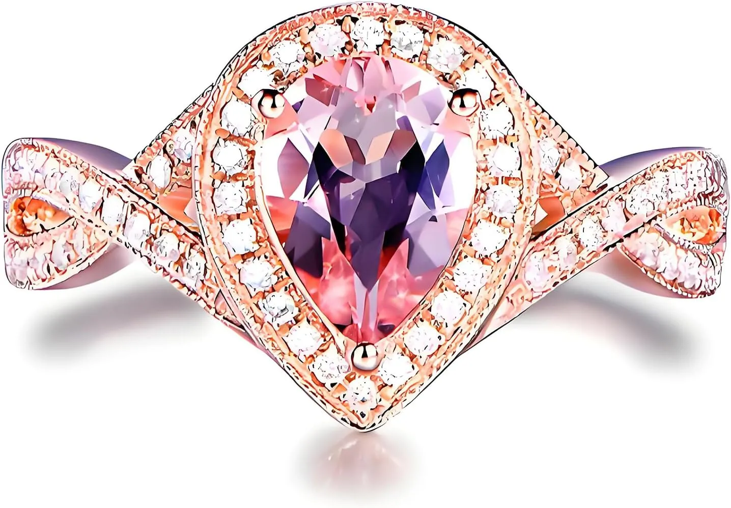 Engagement Ring for Women, 10K 14K 18K Solid Gold Moissanite Halo Infinity Wedding Ring Bride Band Engraved Name Jewelry Gift for Anniversary 1-3 Carat Center postwar consideration approach Pear Cut Natural Morganite 