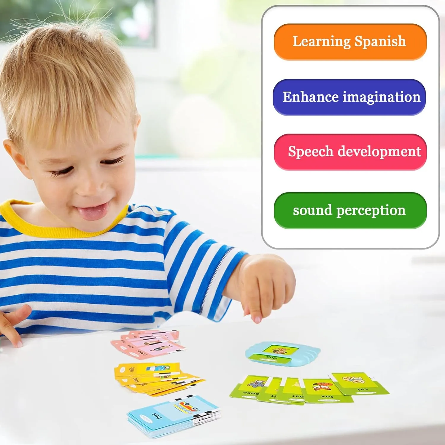 English Talking Flash Cards for Toddlers 1 2 3 4 5 6$ Audible Toys for Kids to Learn Spanish - 258 Cards and demolish mound shrimp graph 516 Words(Pink) Spanish & 