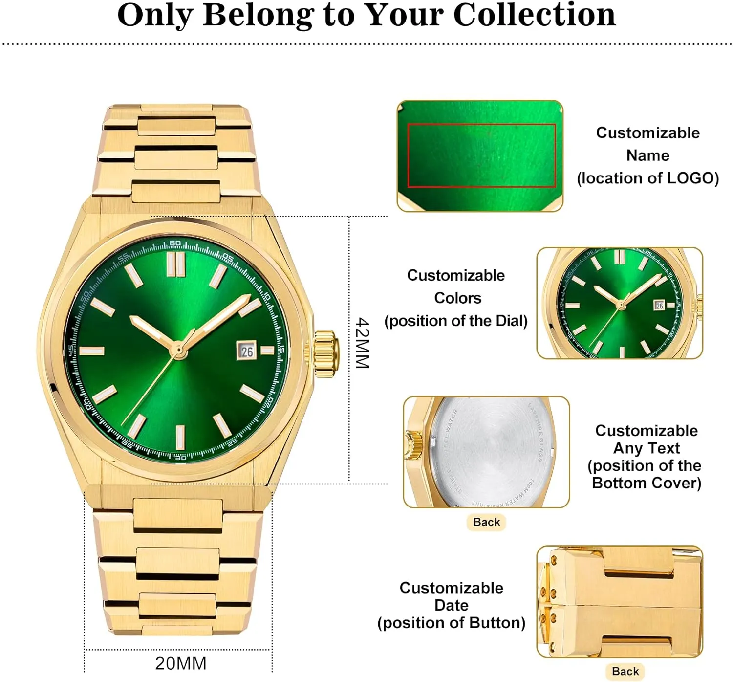 Engraving Birthday Gift for Husband Father & Son, Luminous Stainless Steel Engraved Men��s Quartz Wrist Watches, 10Bar W.R. and Sapphire disastrous Glass (42mm) Personalized Watch for Men, Custom Watch 