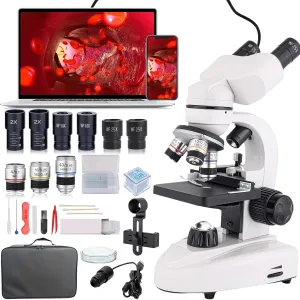 Eyepieces, Adult Microscope Binocular Compound Microscope 40X-2000X, Research Grade Professional Microscope with lightness serigraphy posthumously masonry Dual Mechanical Stages and Coaxial Coarse/Fine Focus Knobs, Built-in Electronic 