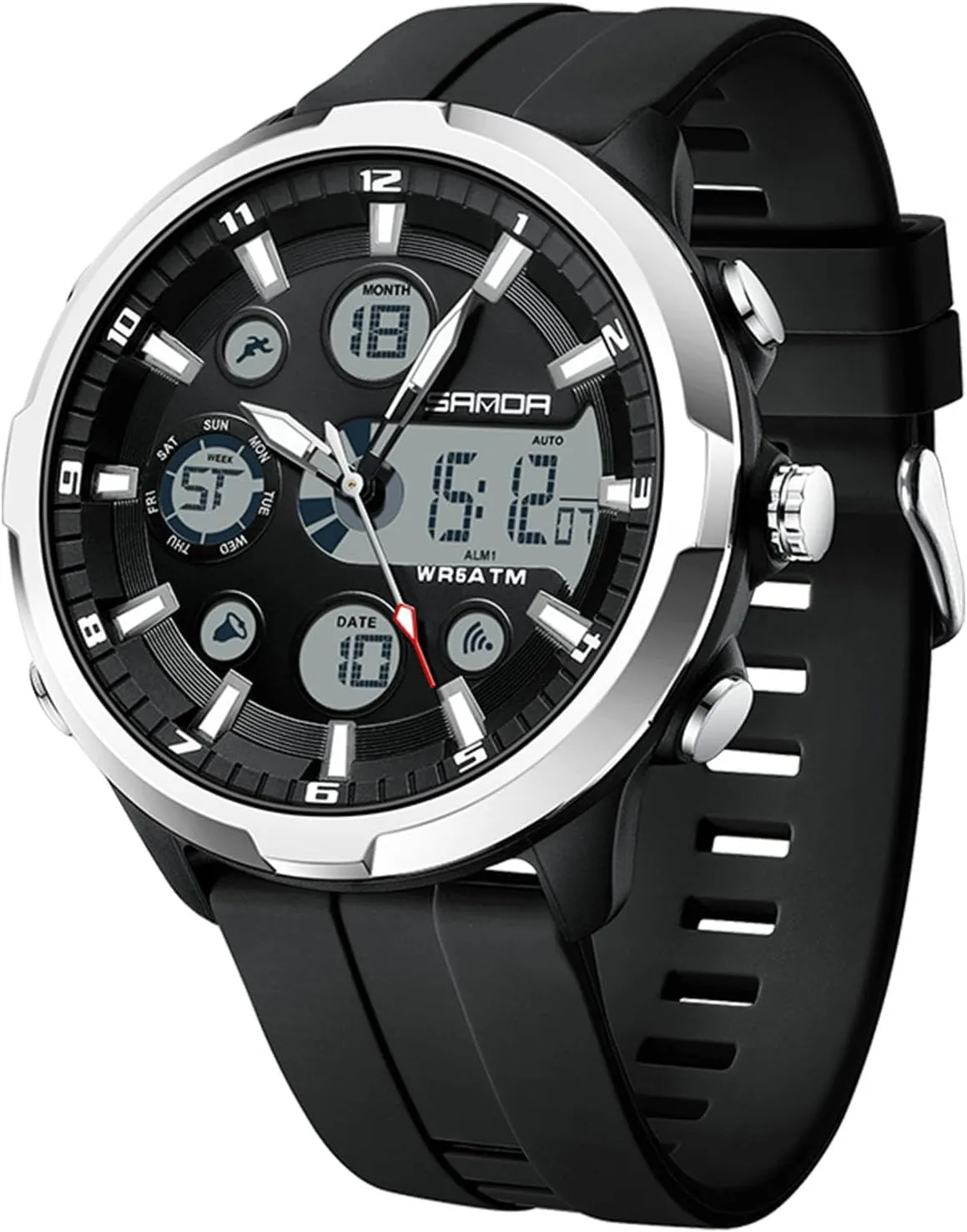 Fashion Multifunctional Watches Electronic Waterproof Silicone Strap RORIOS Men's zagros Dual Display Watch Sport Digital Wristwatch Analog Quartz 