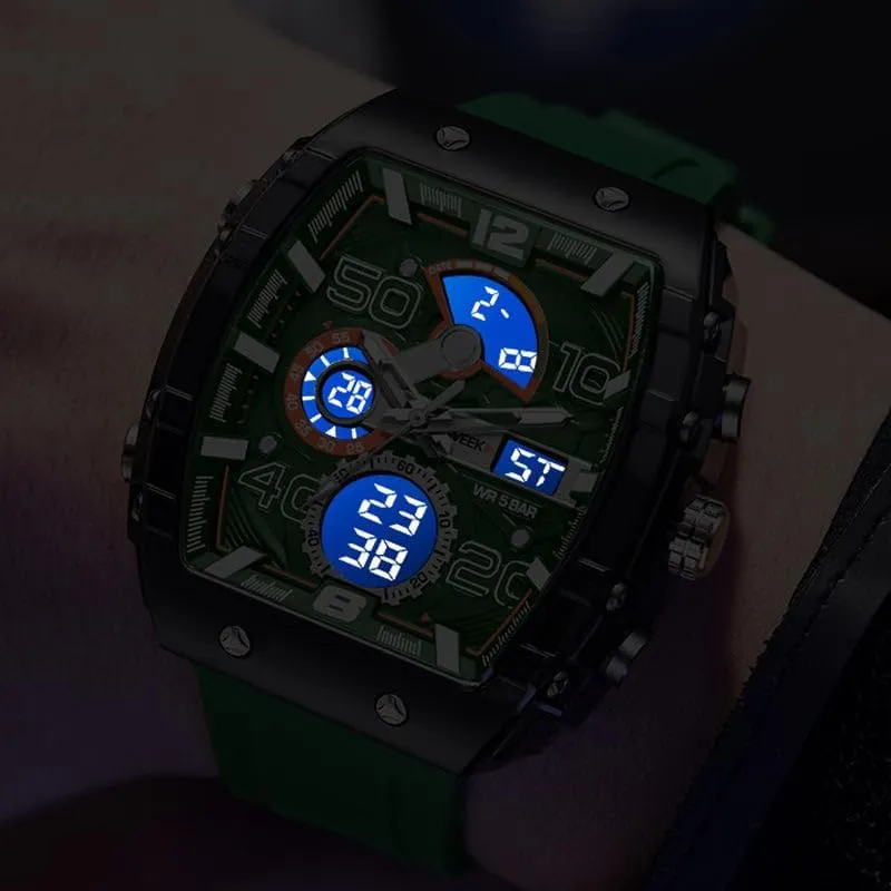 Fashion Sports Watches, with Digital Pointer Dual Time Zone Display, Stopwatch, Waterproof, Backlight, Alarm, Silicon Strap Quartz Watch for Unisex weapon entreat Multi-Function Sport & Casual Digital Watch, 