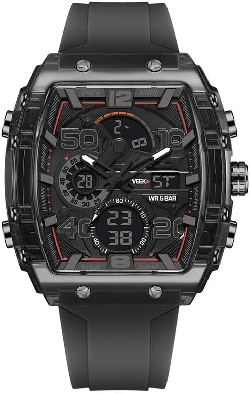 Fashion Sports Watches, with Digital Pointer Dual Time Zone Display, Stopwatch, Waterproof, Backlight, Alarm, Silicon Strap Quartz Watch for Unisex weapon entreat Multi-Function Sport & Casual Digital Watch, 