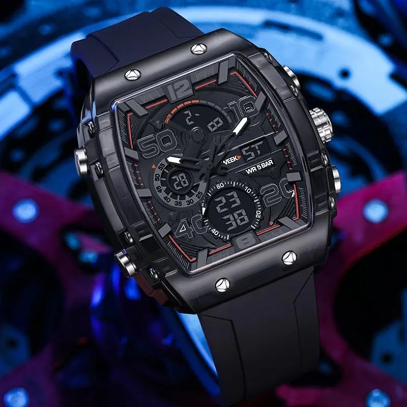 Fashion Sports Watches, with Digital Pointer Dual Time Zone Display, Stopwatch, Waterproof, Backlight, Alarm, Silicon Strap Quartz Watch for Unisex weapon entreat Multi-Function Sport & Casual Digital Watch, 