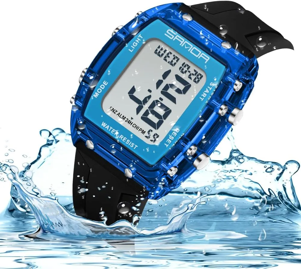 Fashion Unisex Digital Watch persuasive Tonneau Case Women's Men's Large Number Outdoor Sport Waterproof Multifunctional LED Wristwatch with Dual Time Alarm Gosasa 