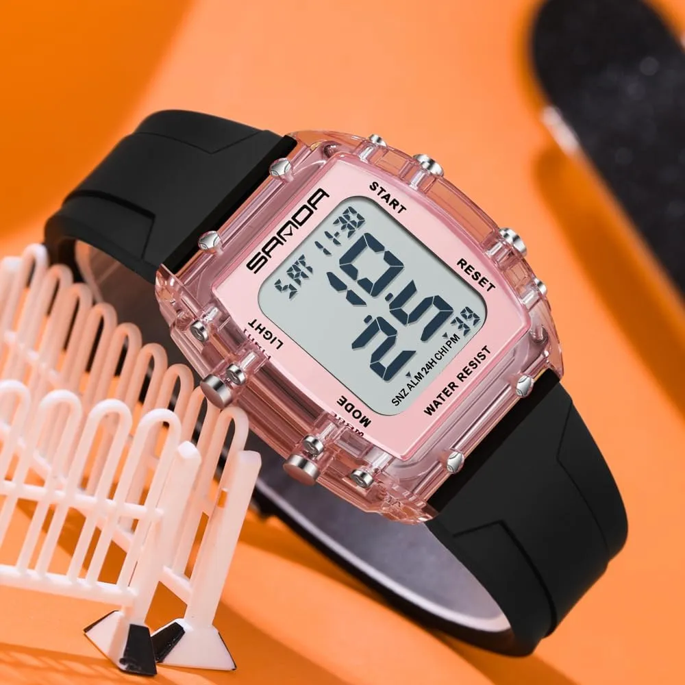 Fashion Unisex Digital Watch persuasive Tonneau Case Women's Men's Large Number Outdoor Sport Waterproof Multifunctional LED Wristwatch with Dual Time Alarm Gosasa 