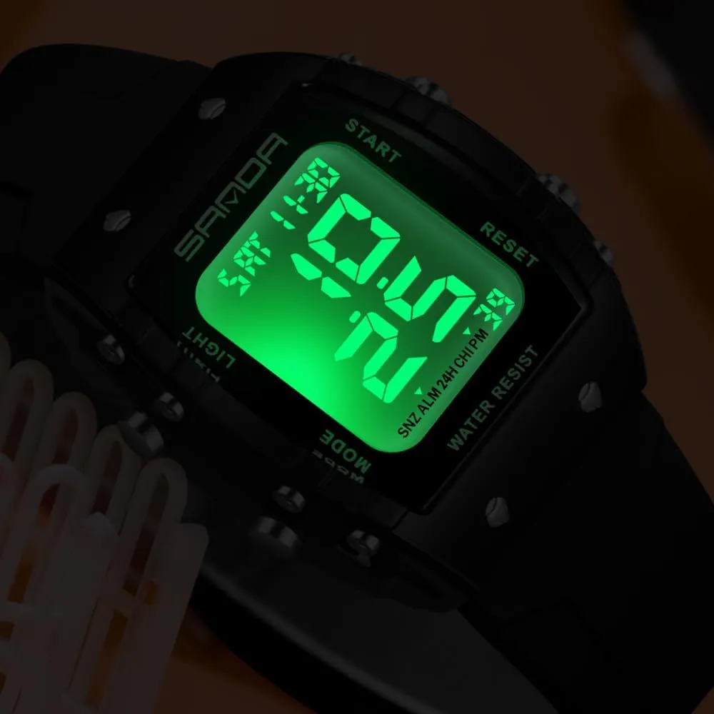 Fashion Unisex Digital Watch persuasive Tonneau Case Women's Men's Large Number Outdoor Sport Waterproof Multifunctional LED Wristwatch with Dual Time Alarm Gosasa 