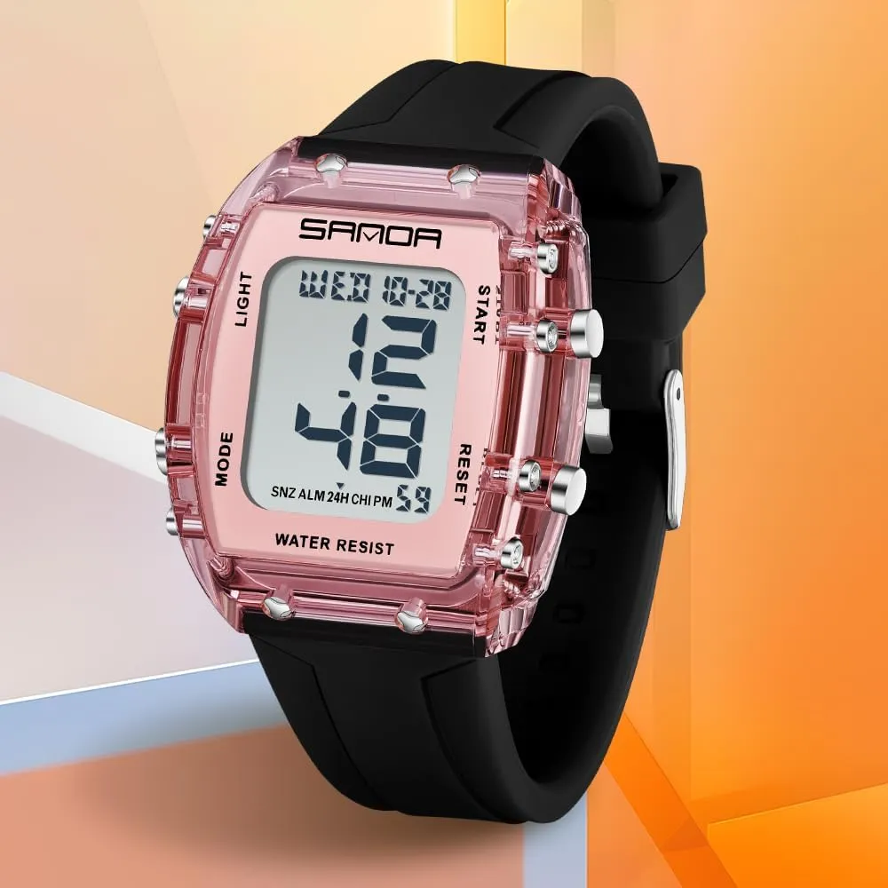 Fashion Unisex Digital Watch persuasive Tonneau Case Women's Men's Large Number Outdoor Sport Waterproof Multifunctional LED Wristwatch with Dual Time Alarm Gosasa 