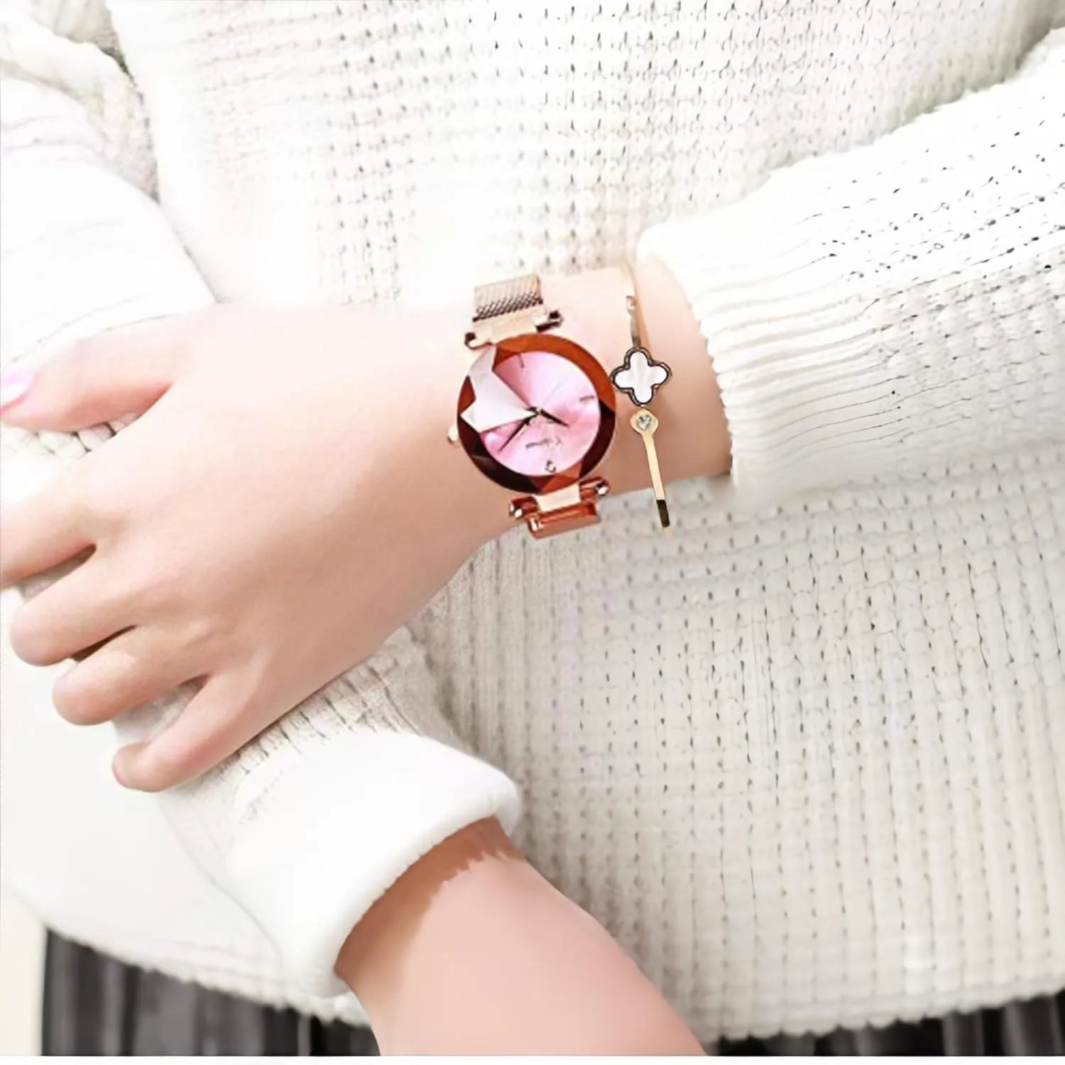 Fashion Women Watch Rose knowledgeable writhe stocking kiln Gold Stainless Steel Magnetic Mesh Band Bracelet 30M Waterproof Ladies Watches MASTOP 