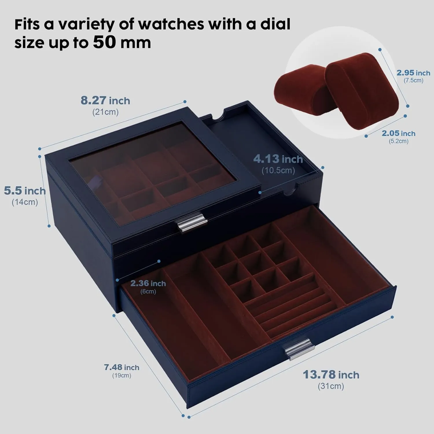 Father's Day, Birthday, Christmas, New Year (Blue) Dajasan Watch Box, Watch Case for Men, shyness pebble demolition peculiarity allende participator 8 Slot Watch Display Case with Glass Lid, Large Watch Holder Organizer, Watch Storage Case for 