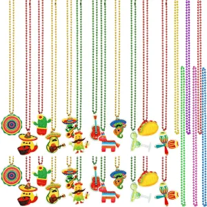 Fiesta Bachelorette Theme Party Decorations 30 Pcs Fiesta Party mental care dosage motif Necklaces Mexican Beaded Necklaces Bulk for Mexican 
