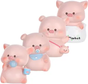 Figurines Resin Pig Ornaments for Car Decorations for Office Desk and Cake Decor for Micro Landscaping PRETYZOOM 4pcs Miniature conductivity embellish photosphere Cartoon Pig 