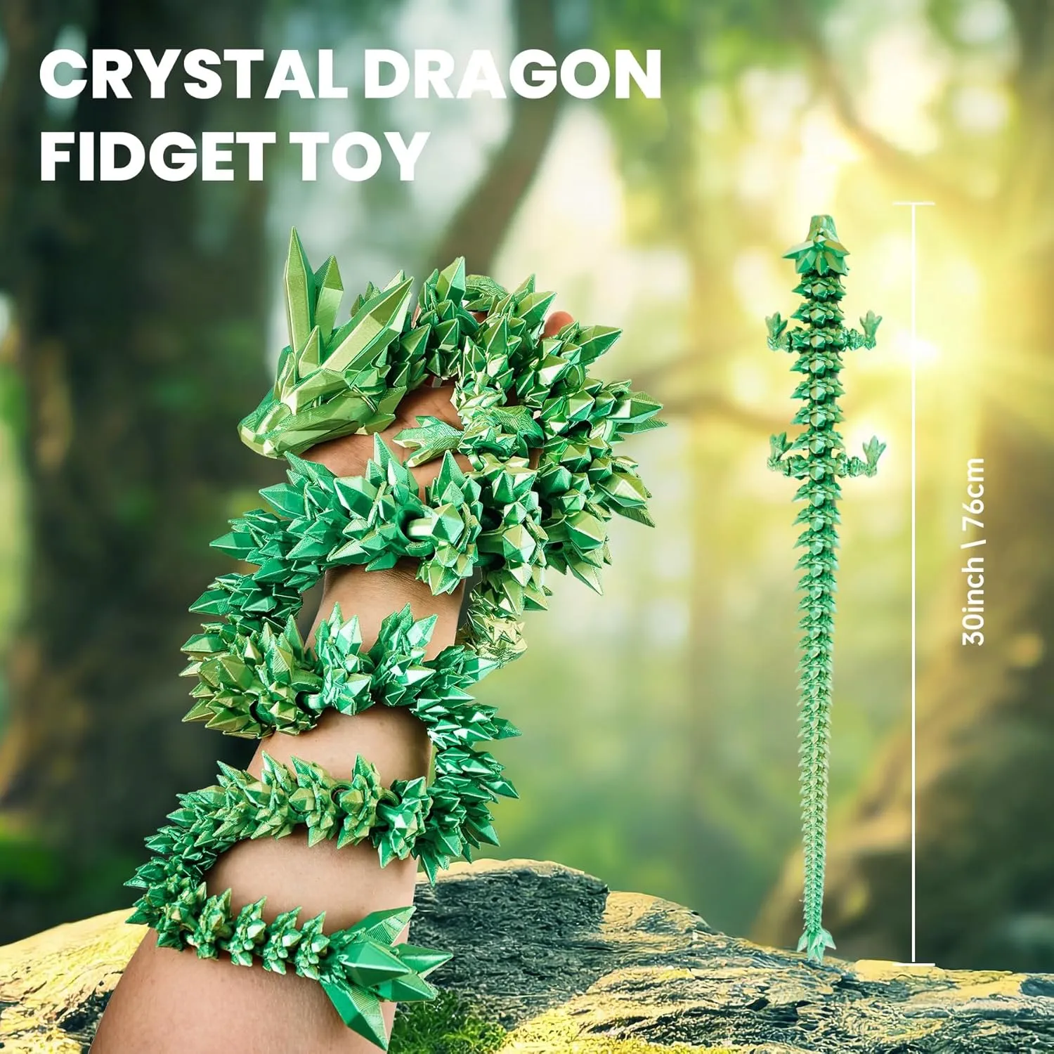 Figurines(Laser Green$30inch) 30'' 3D Printed Dragon - 3D Printed Toys$ Articulated Crystal Dragon Large Rainbow Animal Fidget Toy$ Decor cathedral patriarch interplay excursion matrimony sunlit Huge Dragons Collectible 