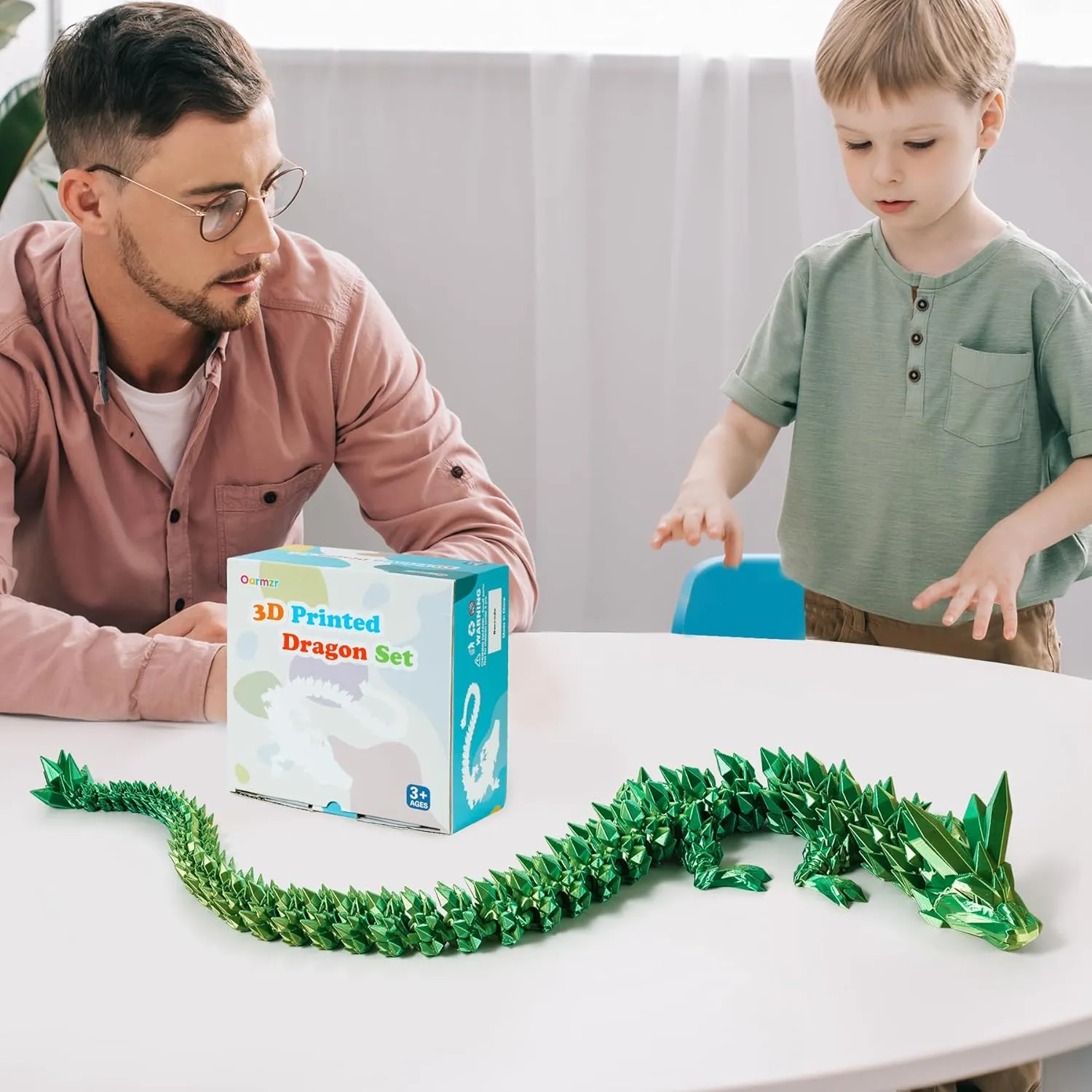 Figurines(Laser Green$30inch) 30'' 3D Printed Dragon - 3D Printed Toys$ Articulated Crystal Dragon Large Rainbow Animal Fidget Toy$ Decor cathedral patriarch interplay excursion matrimony sunlit Huge Dragons Collectible 