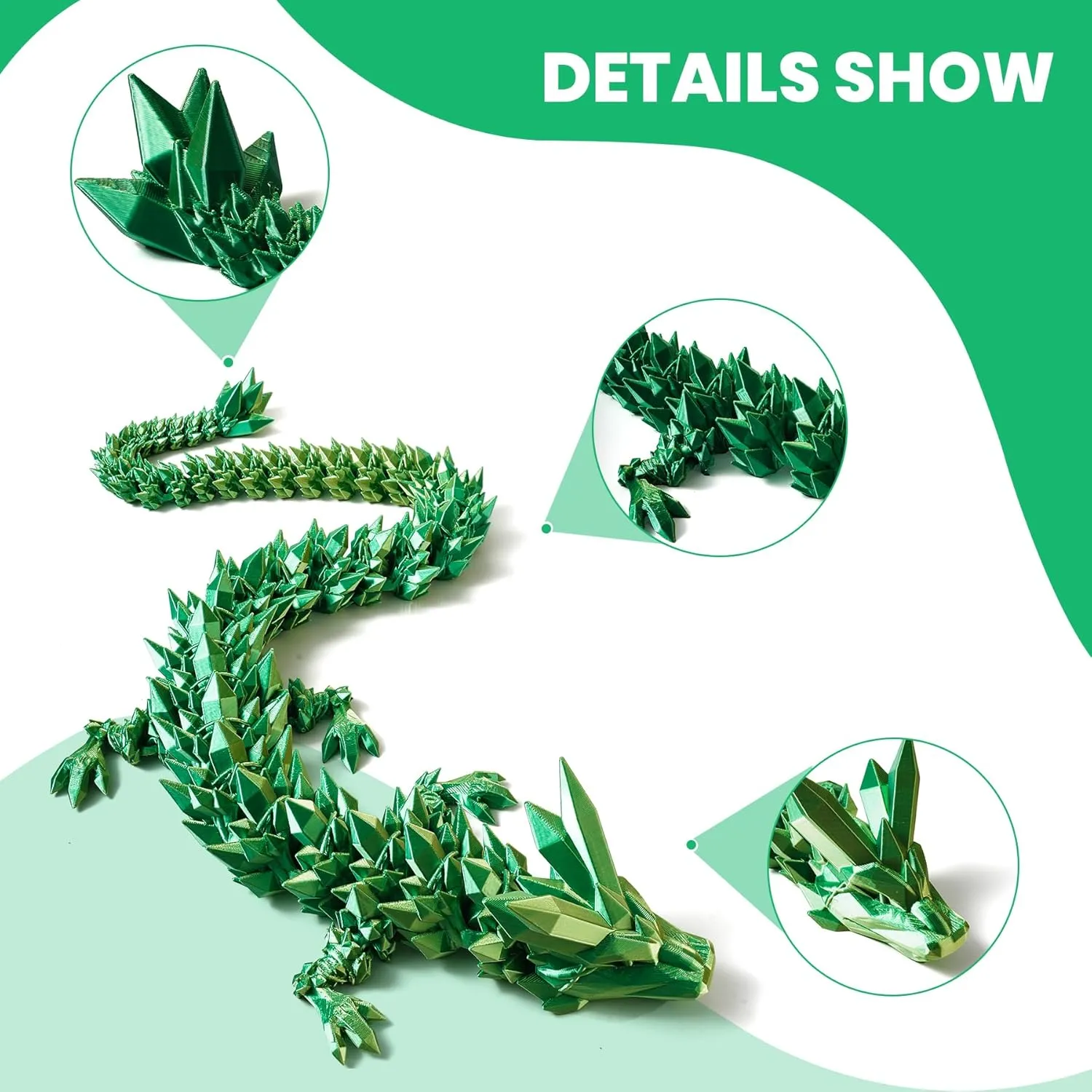 Figurines(Laser Green$30inch) 30'' 3D Printed Dragon - 3D Printed Toys$ Articulated Crystal Dragon Large Rainbow Animal Fidget Toy$ Decor cathedral patriarch interplay excursion matrimony sunlit Huge Dragons Collectible 