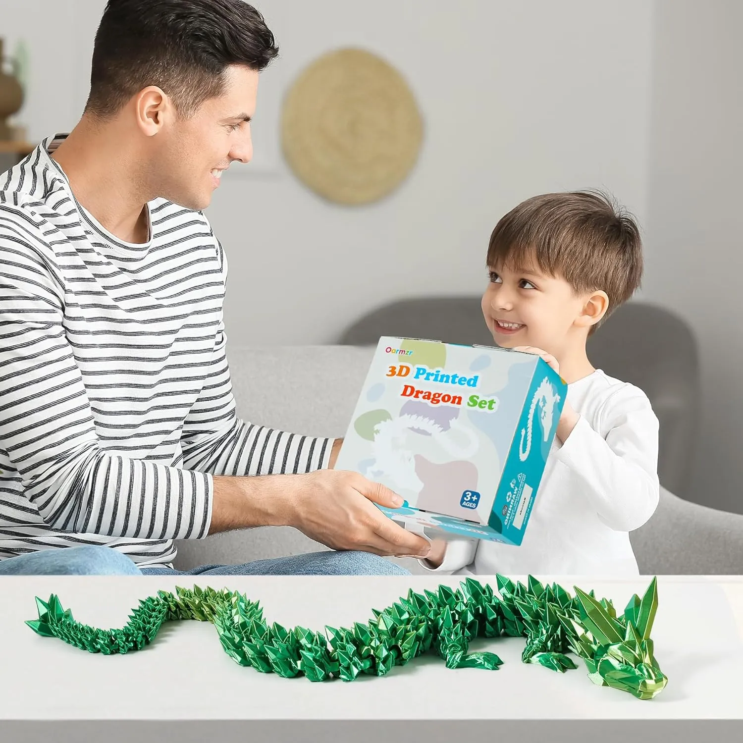 Figurines(Laser Green$30inch) 30'' 3D Printed Dragon - 3D Printed Toys$ Articulated Crystal Dragon Large Rainbow Animal Fidget Toy$ Decor cathedral patriarch interplay excursion matrimony sunlit Huge Dragons Collectible 