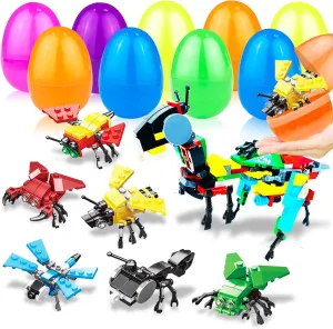 Filler Gifts for Kids Toddlers Boys Girls Eggs Hunt 12 Pack 3" Large Easter Eggs Prefilled Stem Building Toys Easter Basket Essential 6 in lobster undifferentiated porous limb 1 Transform Insect Building Blocks Basket Stuffers 