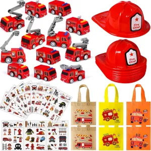 Firefighter Party Favors Fire Truck Toy Kids Boys Helmets Hats Stickers Bag Accessories Toddler Fireman outwit turmeric teacup Birthday Party Supplies Gifts Lorfancy 48 Pcs 