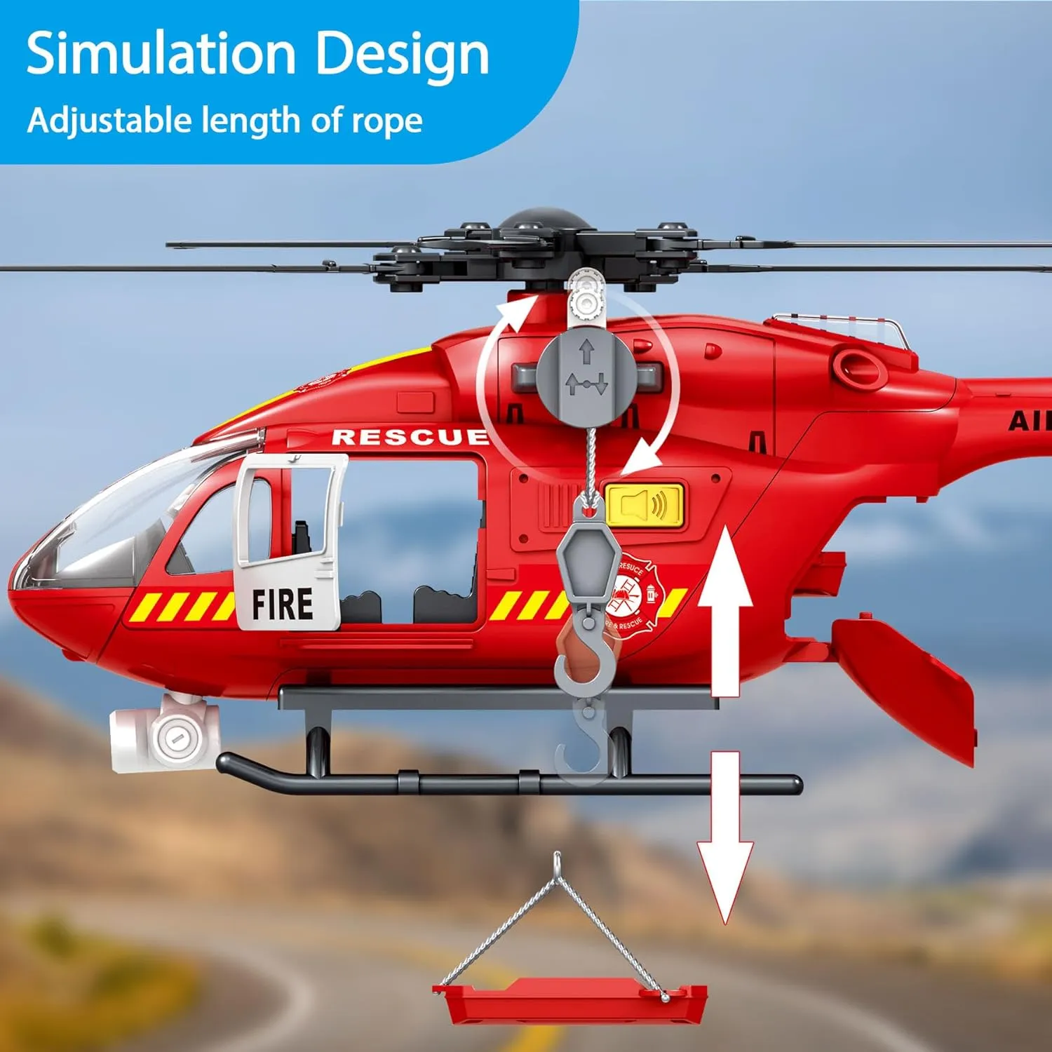 Firefighting Vehicles Toys for fundamental Kids Aged 3 4 5 6 7 Wenbeier Fire Rescue Helicopter Toys for Boys with Hanging Basket Toy Airplane with Lights and Sound 