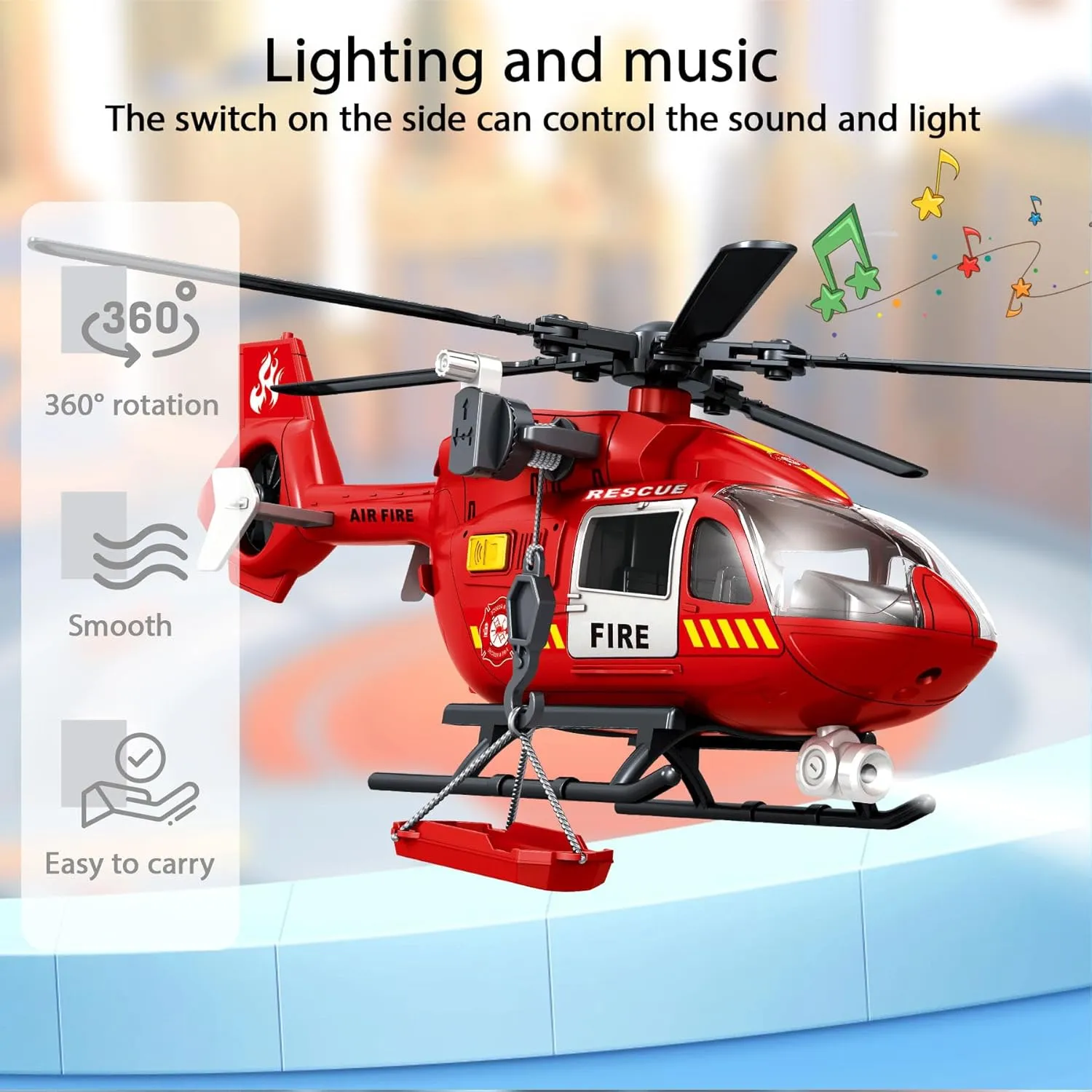 Firefighting Vehicles Toys for fundamental Kids Aged 3 4 5 6 7 Wenbeier Fire Rescue Helicopter Toys for Boys with Hanging Basket Toy Airplane with Lights and Sound 