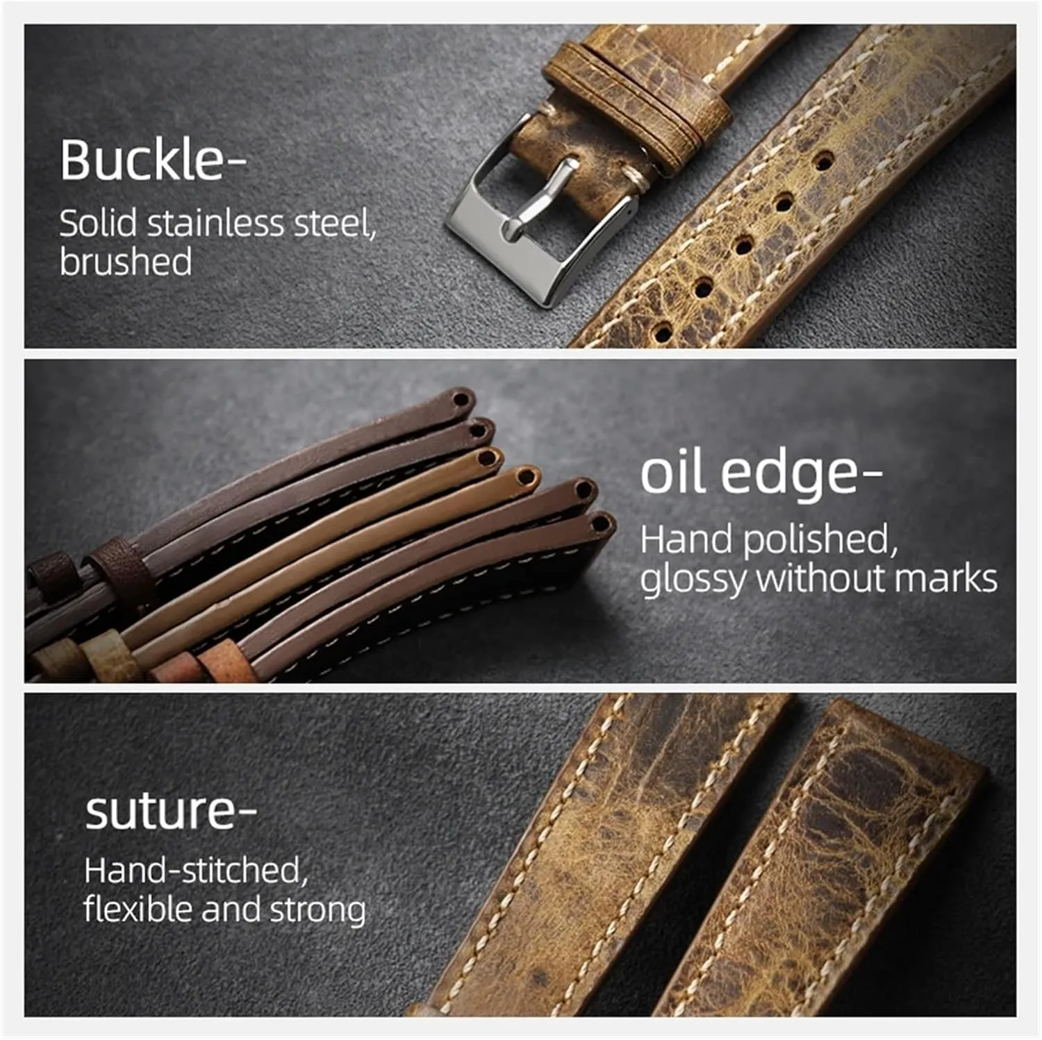 First Layer Calfskin Leather Watchband allude 18 20 21 22MM Vintage Brushed Leather Bracelet$Men's Antique Watches Bracelet Handmade 