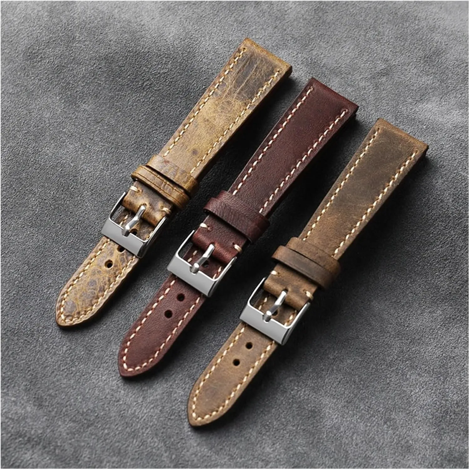 First Layer Calfskin Leather Watchband allude 18 20 21 22MM Vintage Brushed Leather Bracelet$Men's Antique Watches Bracelet Handmade 