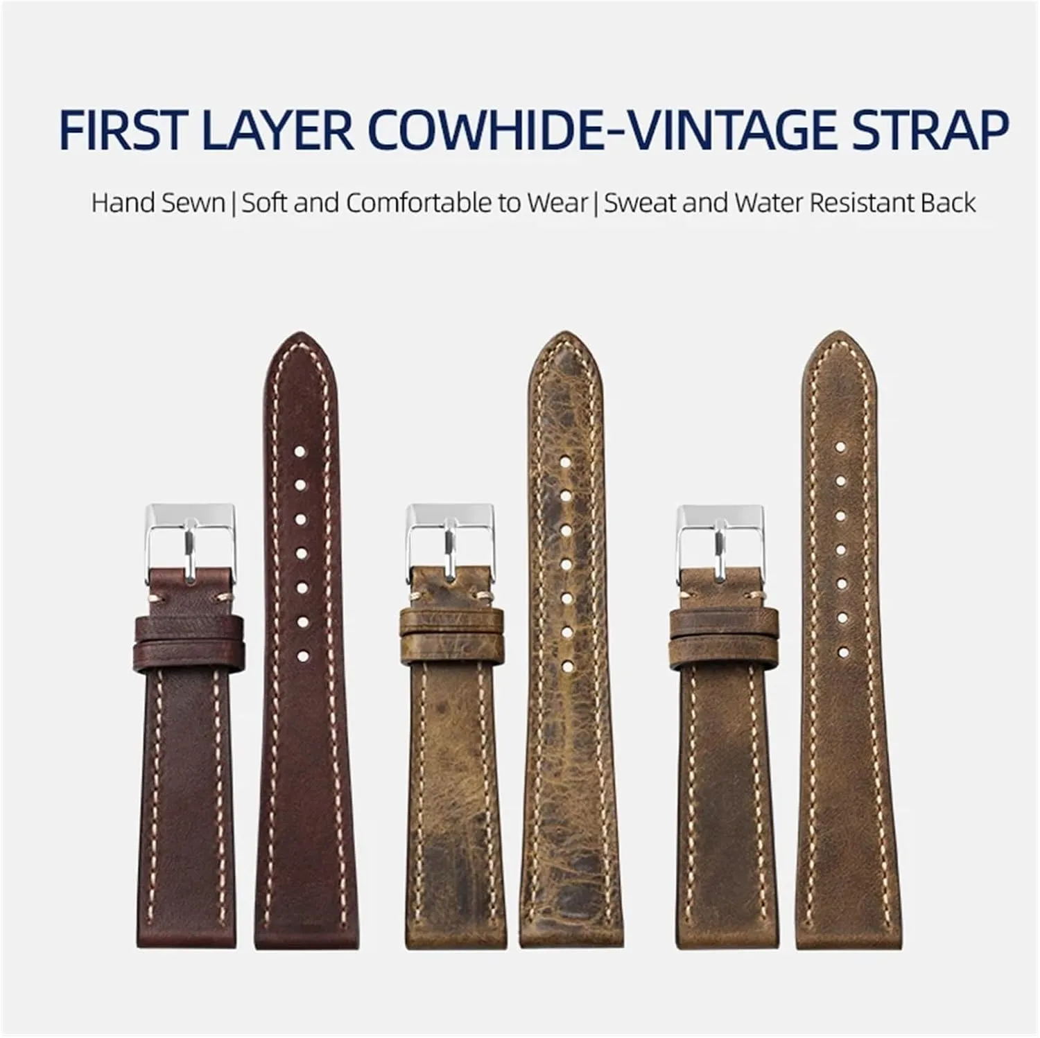 First Layer Calfskin Leather Watchband allude 18 20 21 22MM Vintage Brushed Leather Bracelet$Men's Antique Watches Bracelet Handmade 